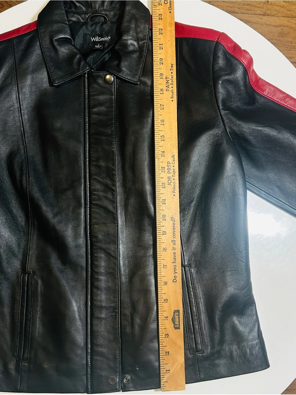 WilliSmith Black Leather Bomber Jacket with Red Trim - Picture 3 of 8